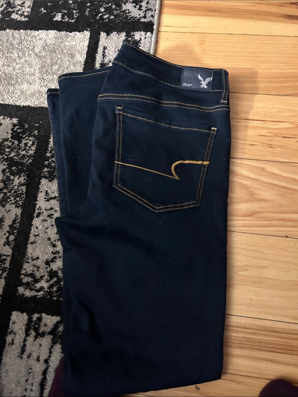 Aeropostale Men’s Navy Slim Straight Jeans with Contrast Stitching